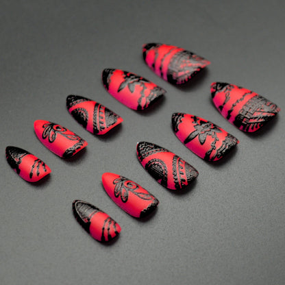 Red Lace (Press-On Nail Set, 30pc, Almond)