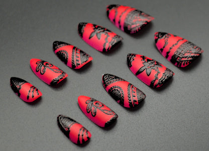 Red Lace (Press-On Nail Set, 30pc, Almond)