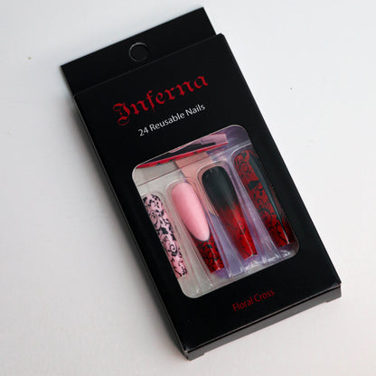 Floral Cross (Press-On Nail Set, 24pc, Stiletto)