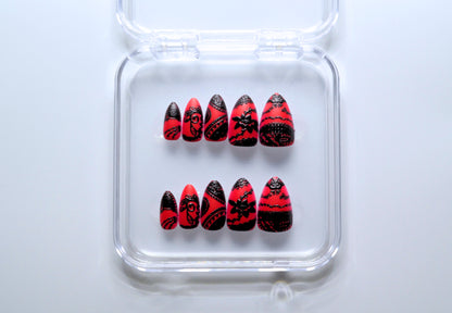 Red Lace (Press-On Nail Set, 30pc, Almond)