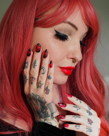 Red Lace (Press-On Nail Set, 30pc, Almond)