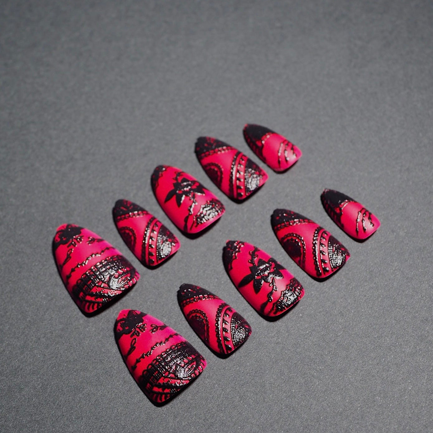 Red Lace (Press-On Nail Set, 30pc, Almond)
